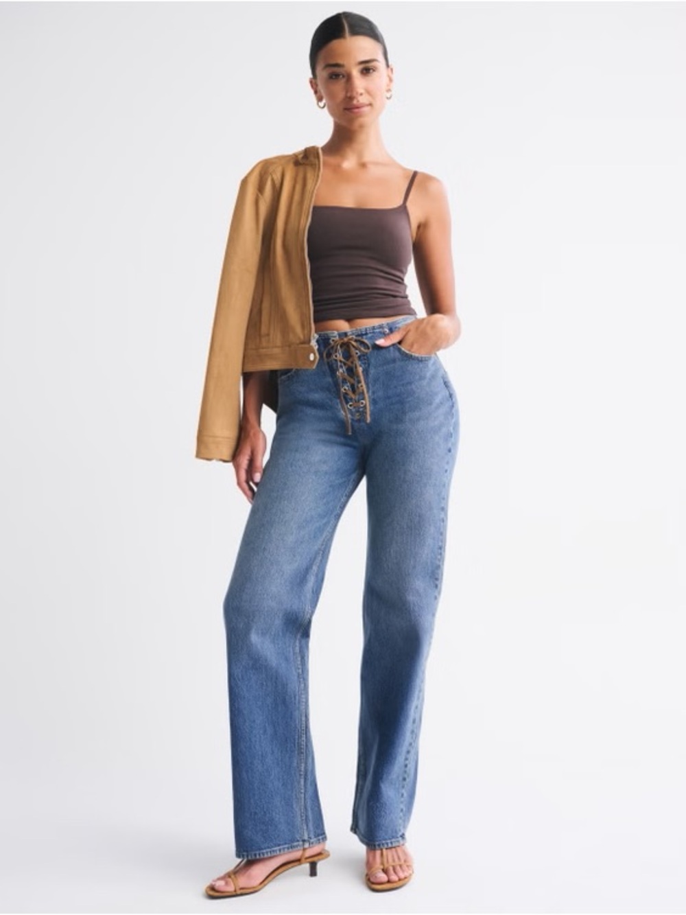 Abercrombie & Fitch Blue High-Rise 90’s Relaxed Jeans with Lace-Up Front